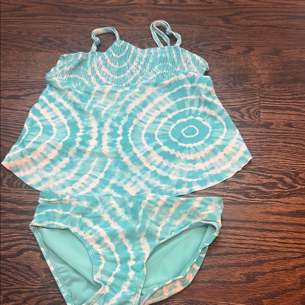 Justice Aqua and White Tie-Dye Kids Swim Bikini